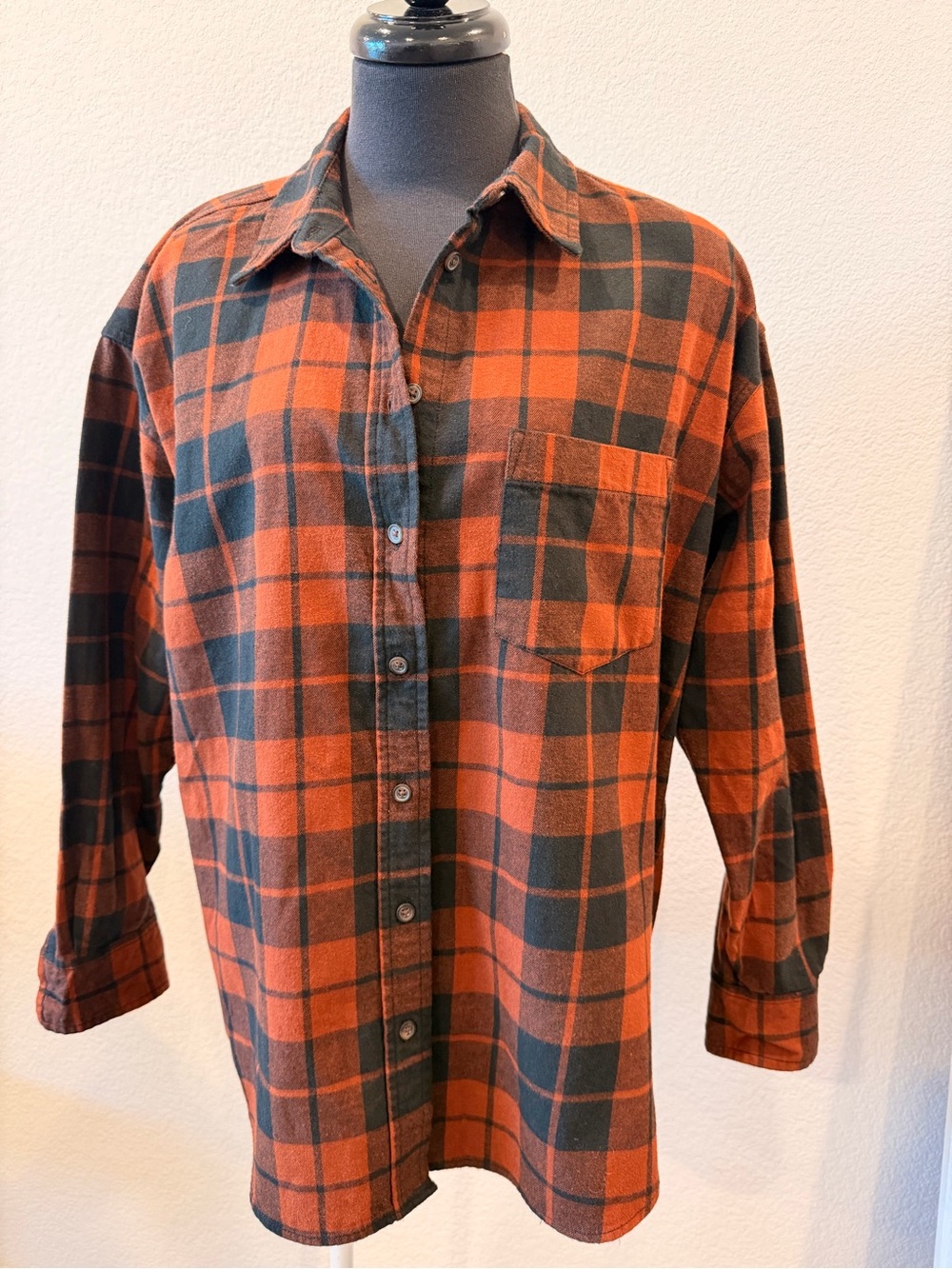 Universal Thread Orange and Black Plaid Button-Down Shirt - Relaxed Fit